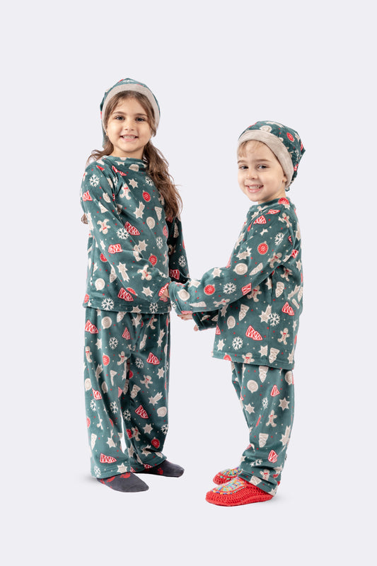 Christmas Beige & Green Pijama - Kids